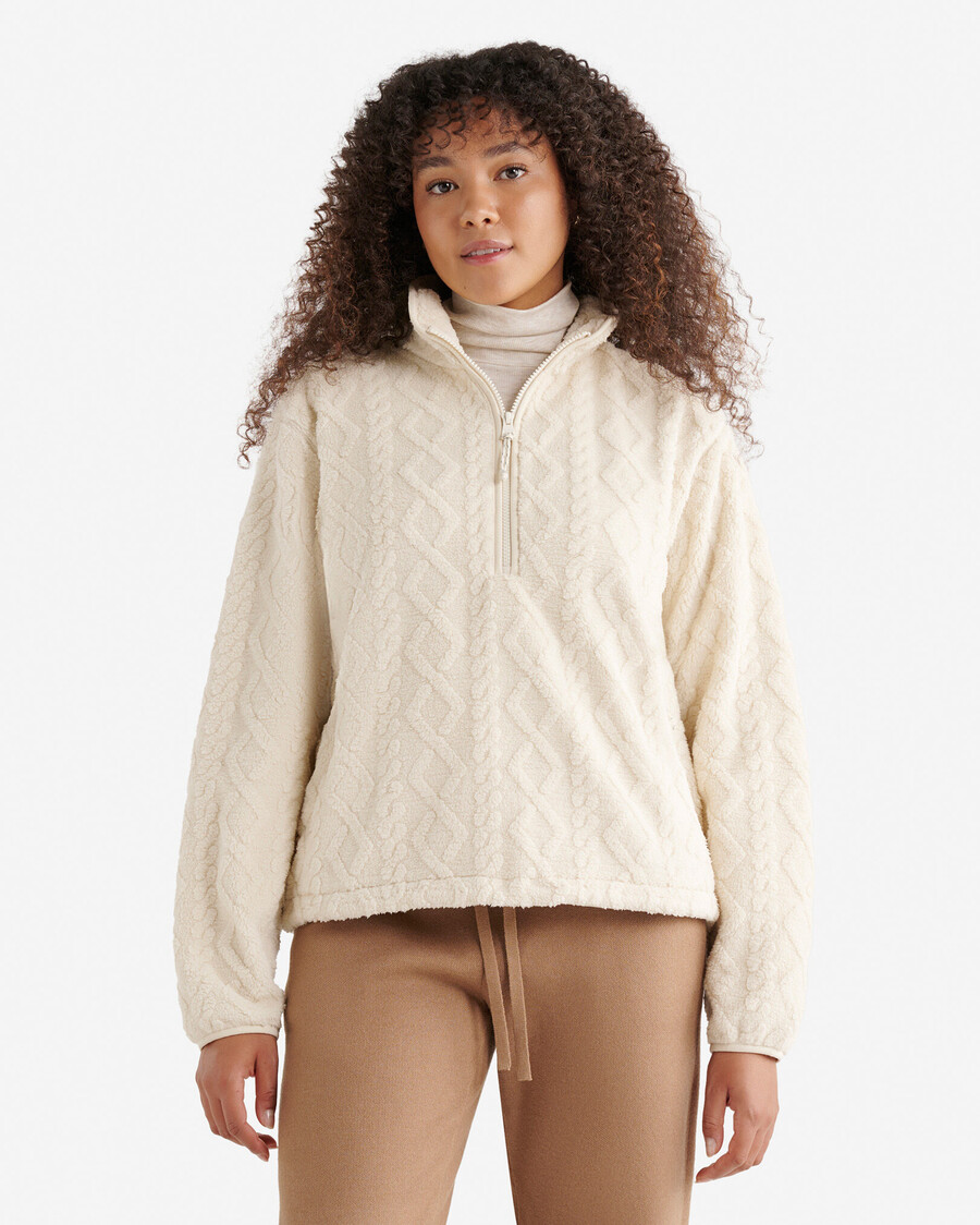 cable shearling fleece half zip