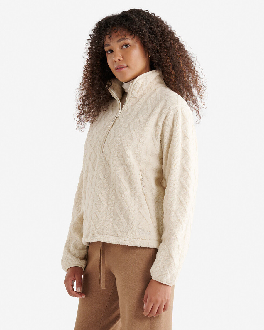 cable shearling fleece half zip