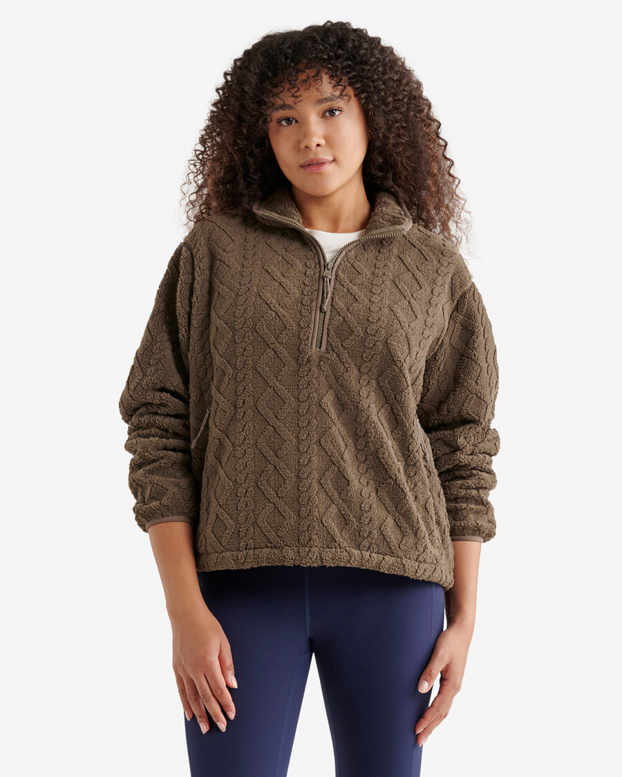 cable shearling fleece half zip