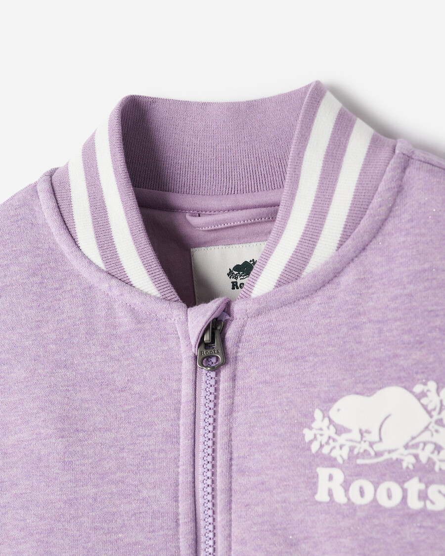 girls cooper sparkle varsity jacket