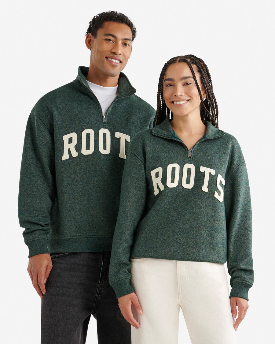 roots applique half zip stein