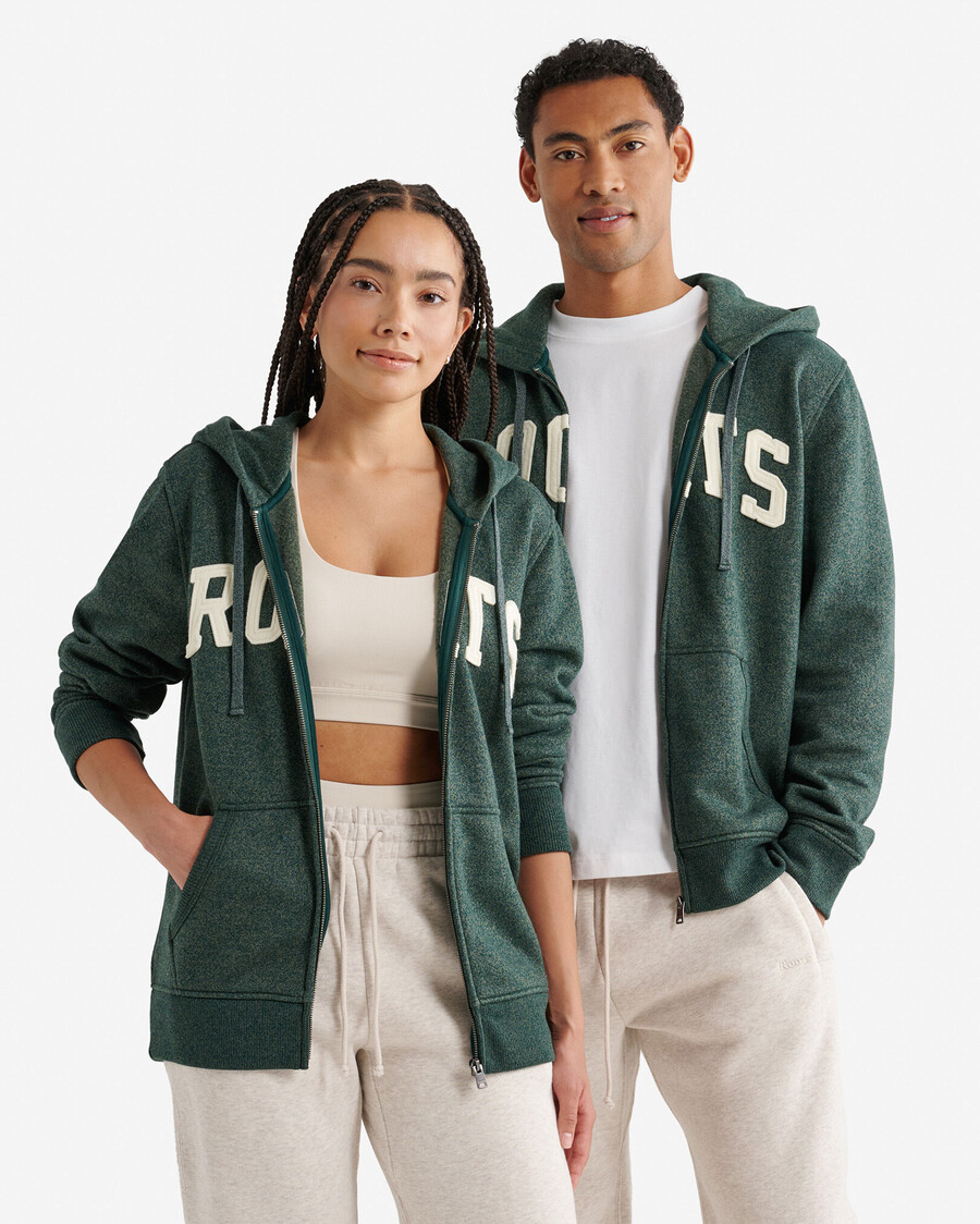 roots applique full zip hoodie